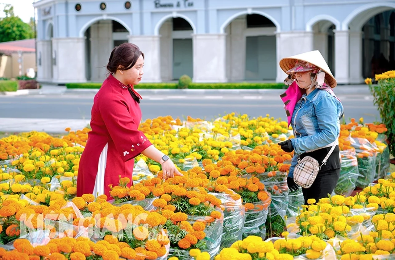 Người dân chọn mua hoa tại chợ hoa khu đô thị Phú Cường (TP. Rạch Giá). Ảnh: TÂY HỒ
